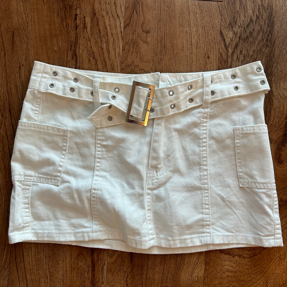 White denim mini skirt